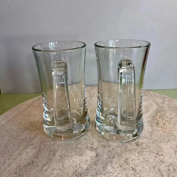 Set of 2 Clear Glass Beer Mugs Steins with Handles Heavy 6.5 Inches Tall - Picture 3 of 10